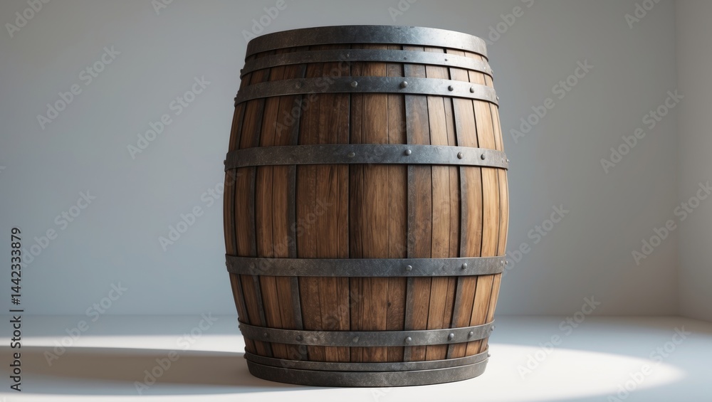 White background with a wooden barrel White background with a wooden barrel