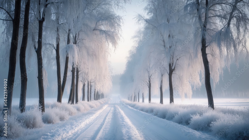 Winter morning with a clear sky and icy trees along a country road. Winter morning with a clear sky and icy trees along a country road.