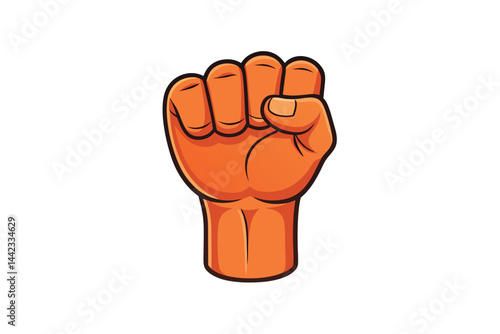Cartoon raised fist with an empowering expression, symbolizing solidarity and protest, perfect for activism and social justice designs for Labour Day or Labor Day