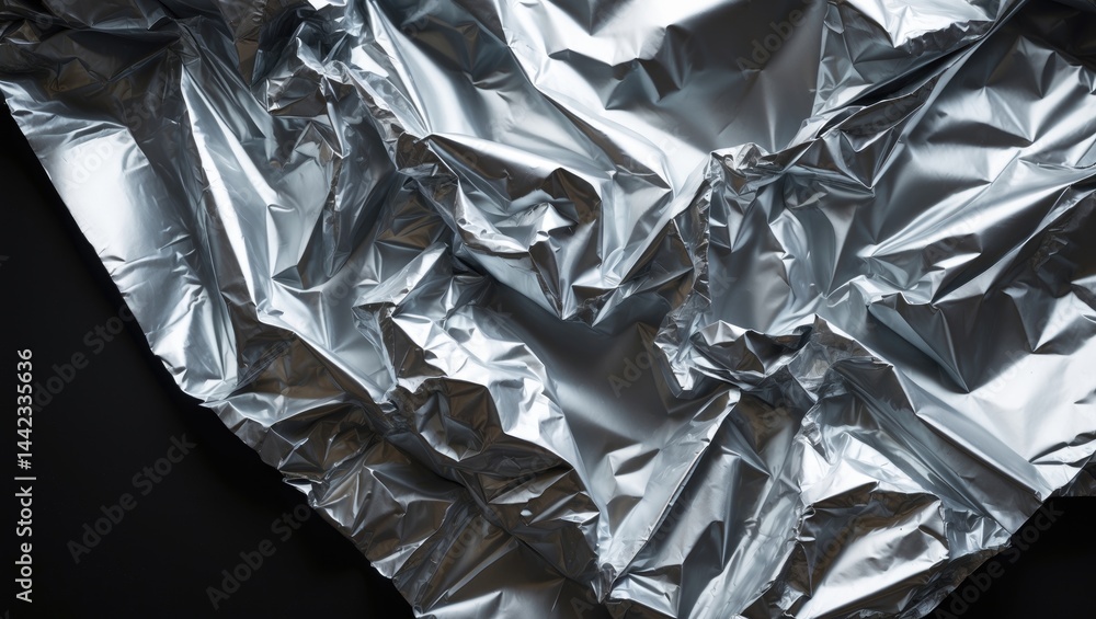Top view of a wrinkly tinfoil sheet on black background with clipping path Top view of a wrinkly tinfoil sheet on black background with clipping path