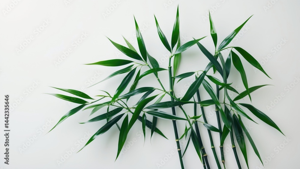 White background featuring dark green bamboo leaves of ornamental plant, clipping path included White background featuring dark green bamboo leaves of ornamental plant, clipping path included