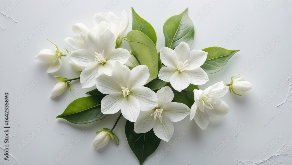 Obraz premium Isolated Jasmine flower on white backdrop with clipping path, symbolizing Mothers Day