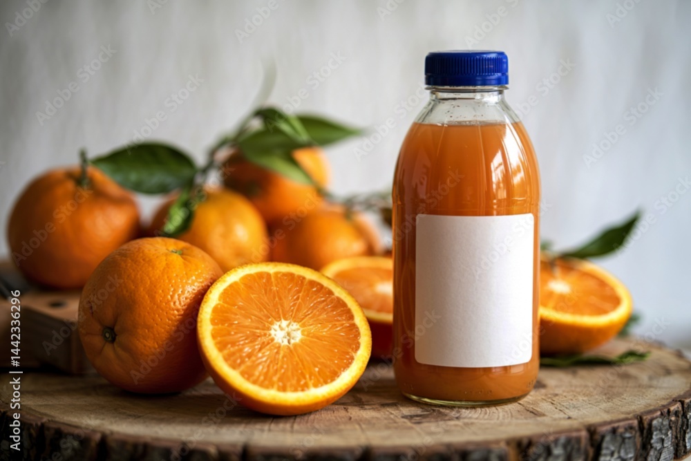 an orange juice bottle with a blank label an orange juice bottle with a blank label