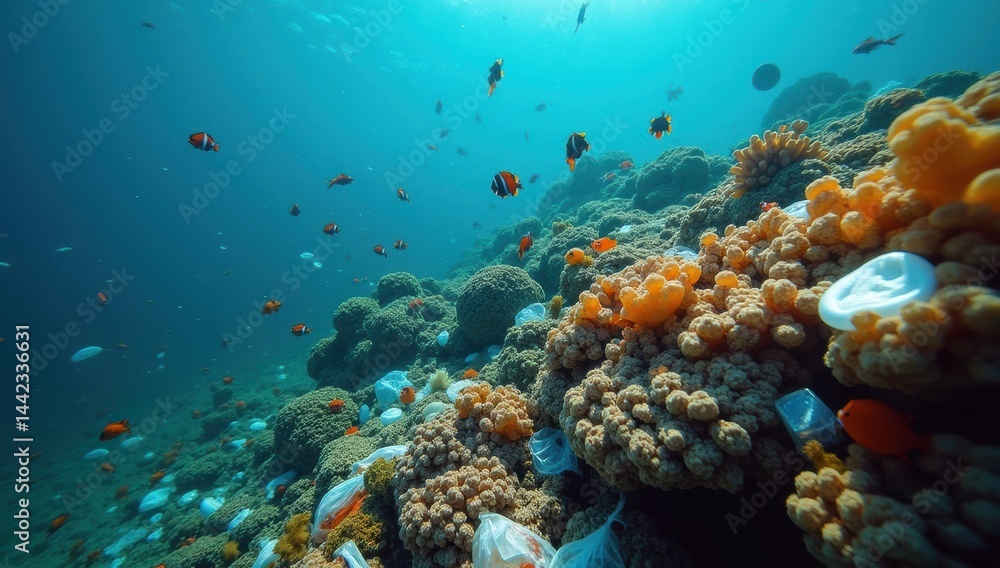 Obraz premium Fragile Underwater Ecosystem Affected by Plastic Debris
