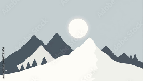 Mountains covered with snow. Mountains landscape. Snowy Mountain Range. Vector illustration.	