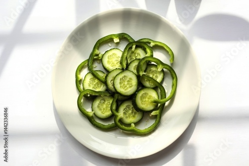 vibrant green cucumbers and crisp, uniformly sliced green bell peppers