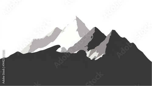 Black and white mountain range. Mountain landscape. Vector illustration.