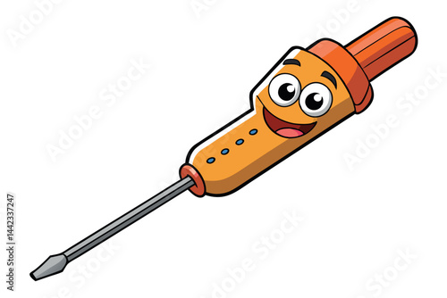 Cartoon screwdriver with a smiling face, isolated on Transparent Background, perfect for DIY and labor day themes, tool illustration for handyman work