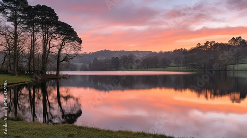 Wallpaper Mural A serene lake reflects vibrant colors from the beautiful sunrise Torontodigital.ca