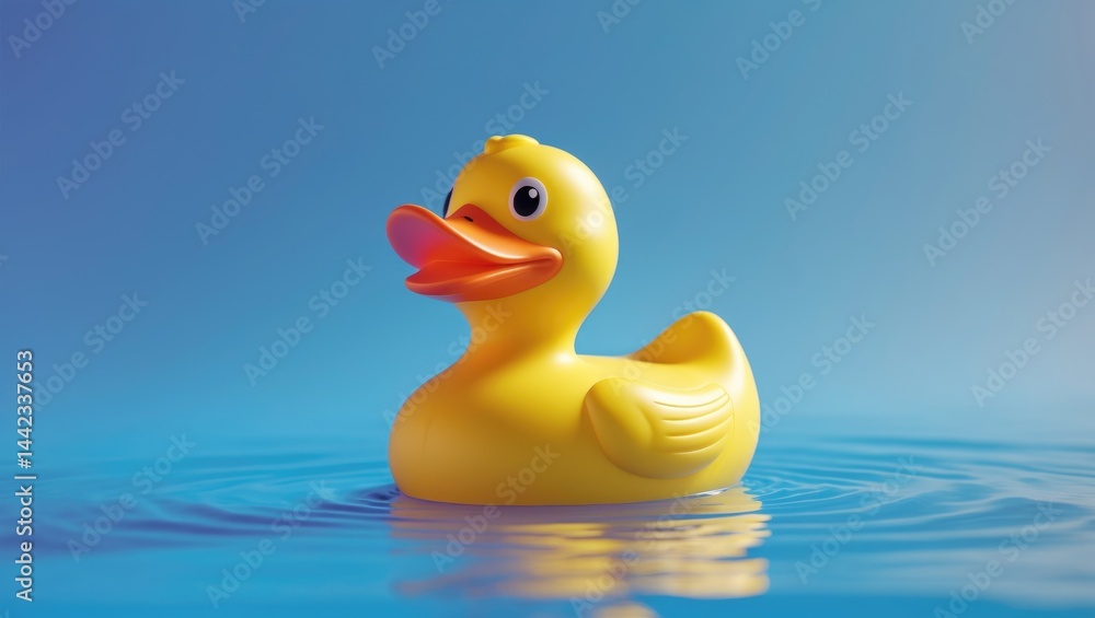 Solitary yellow rubber duck on a blue canvas. Room for text Solitary yellow rubber duck on a blue canvas. Room for text