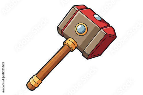 sledgehammer with a red and gray head and a brown wooden handle, isolated on a Transparent Background, ideal for construction and demolition work