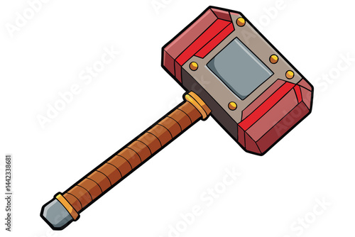powerful sledgehammer with a metallic head and sturdy wooden handle, perfect for heavy duty tasks and breaking concrete