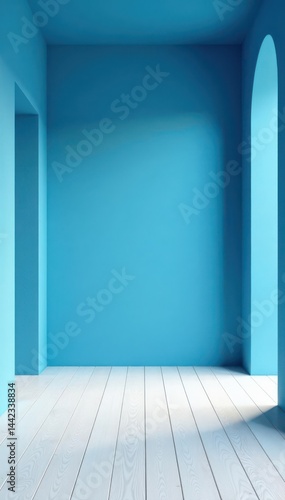 Wallpaper Mural Spacious blue-walled room, white wood flooring Ideal display background , blue walls, room, wide Torontodigital.ca