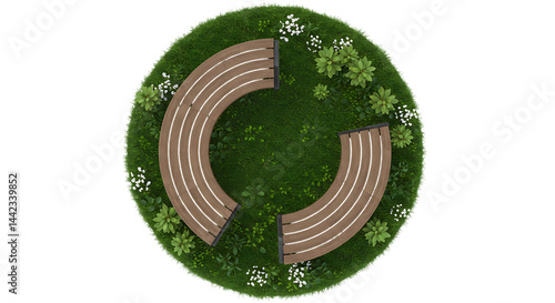 Aerial View of Circular Park Bench and Greenery