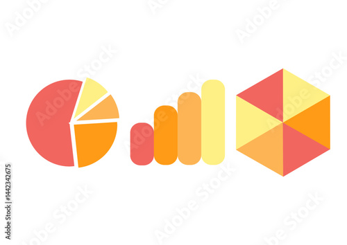 Vector infographic set featuring colorful pie chart, bar chart, and pyramid chart. Ideal for data presentation, business reports, analytics, statistics, marketing infographics, and educational materia