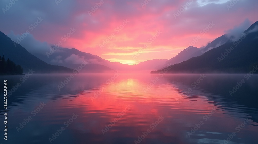 Golden Horizons: The Lake's Morning Glow Golden Horizons: The Lake's Morning Glow