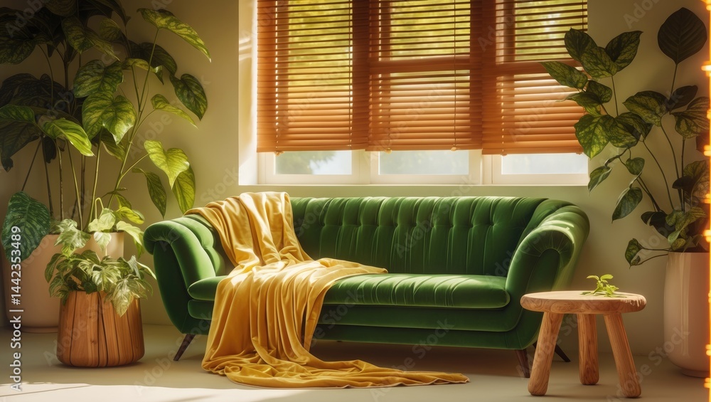 Fototapeta premium Modern living room design with sofa and interior decorations