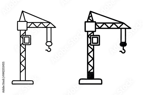 Crane Machinery for Construction, Lifting, and Heavy Equipment with Various Styles Labour Day or Labor Day Line Art Icon Set