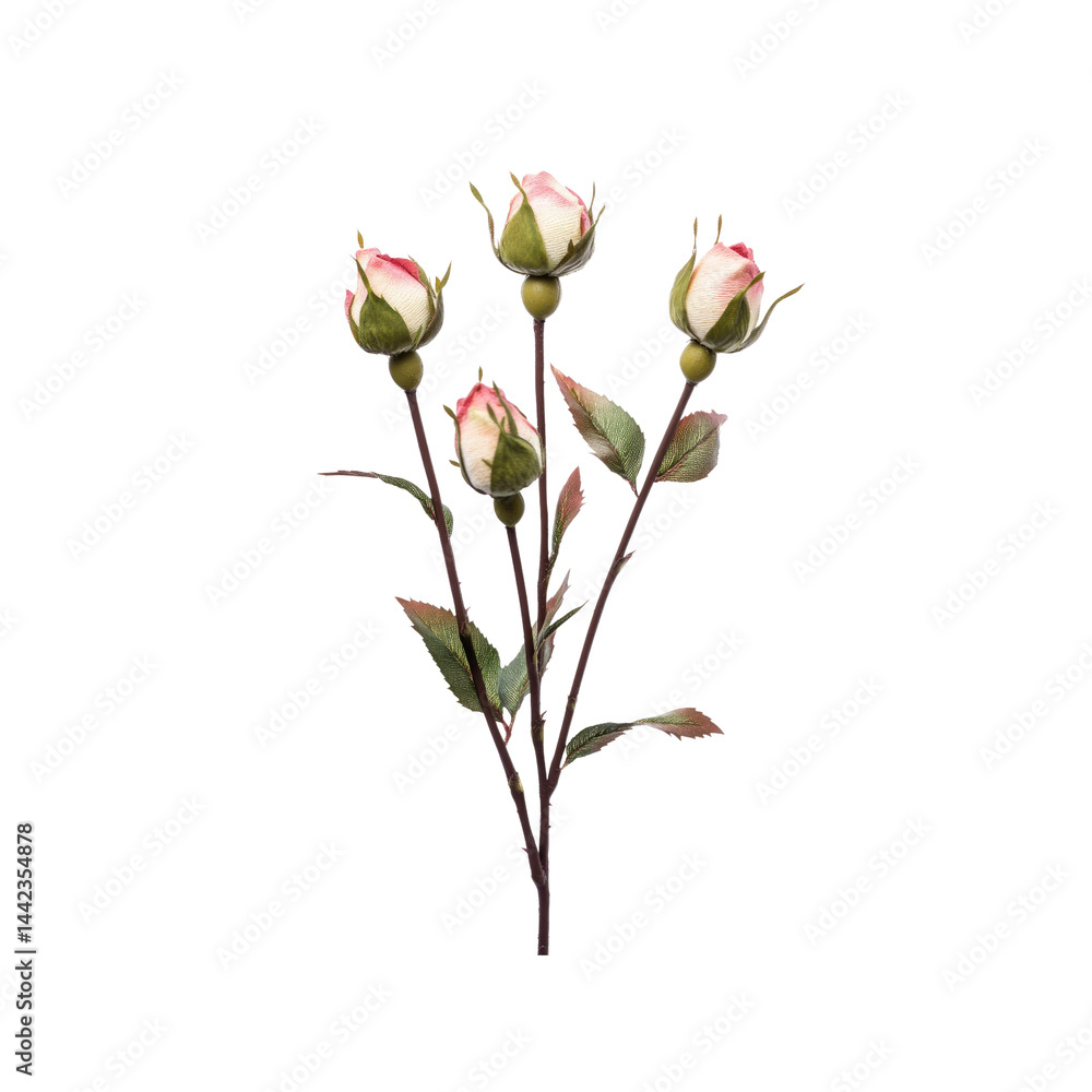 Artificial Rose Bud Spray - Elegant Pink and White Faux Roses for Home Decor Artificial Rose Bud Spray - Elegant Pink and White Faux Roses for Home Decor