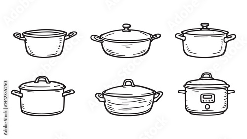 Cooking Pot Vector line art detailed minimalist culinary tool drawing