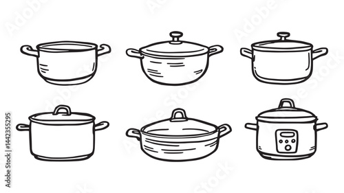 Cooking Pot Vector line art clear outlined cooking essentials image