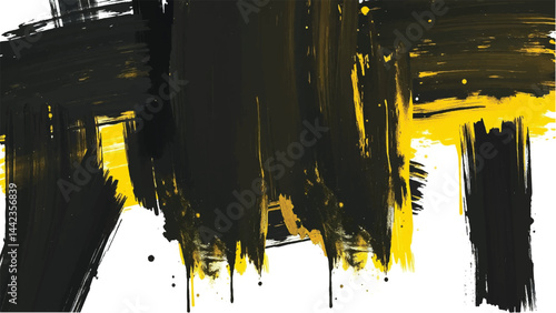 Black and yellow brush strokes texture background. Yellow and black abstract background with bold brush strokes. 