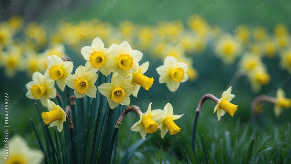 Detailed view of a daffodil meadow Detailed view of a daffodil meadow