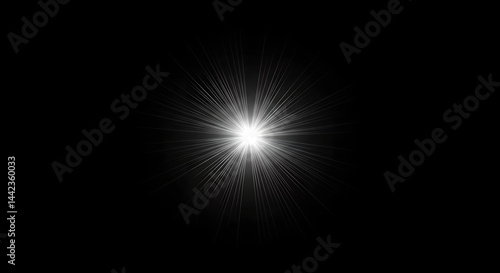 Abstract bright light source creating a starburst effect emanating outward. Digital overlay or photoshop effect for photography, design, and visual projects.