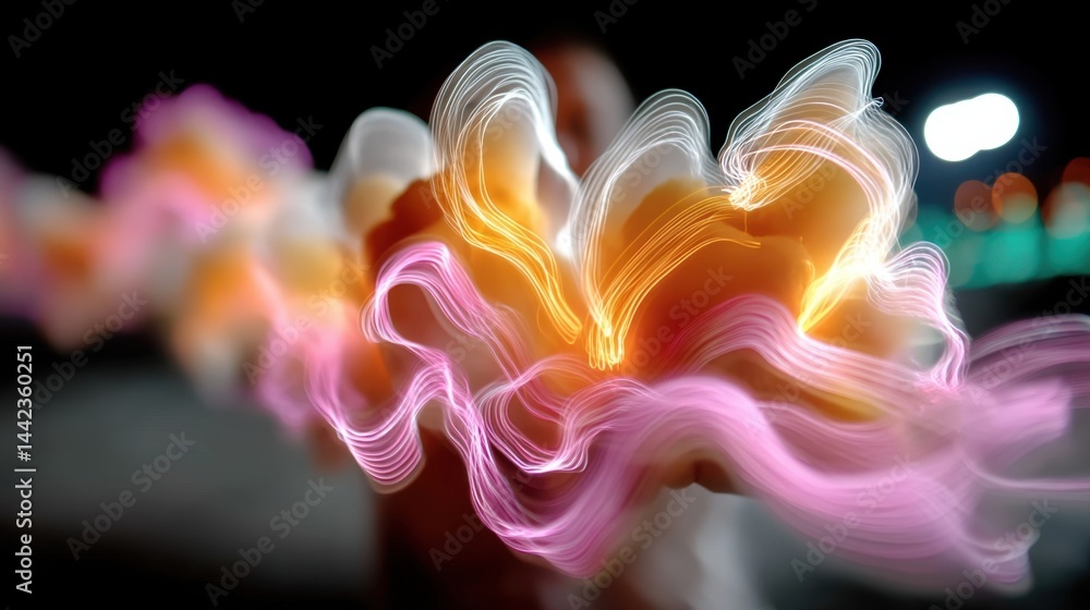 Obraz premium Abstract colorful light trails and streaks creating a vibrant dynamic display at night