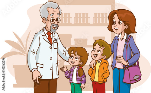 Young mother with her young children meets with her family doctor and asks for a consultation