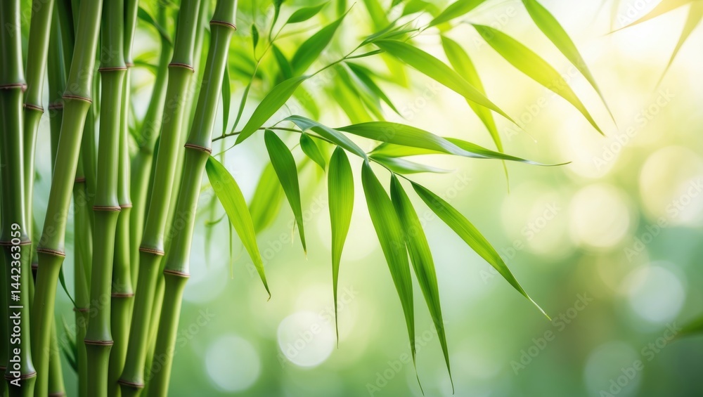 Fototapeta premium Decorative bamboo plant featured in a close-up against a blurred backdrop