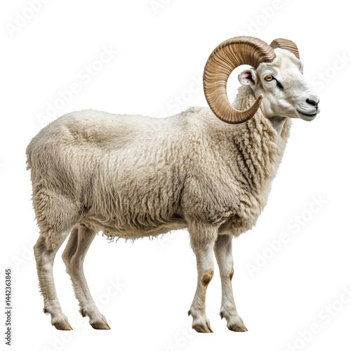 Obraz na płótnie Side view of a large ram with curled horns, cut out, isolated on a transparent background, no shadow w salonie