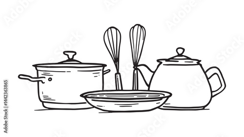 Cookware Line Art minimalist line art drawing for kitchen essentials