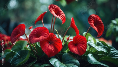 Fototapeta Naklejka Na Ścianę i Meble -  Intimate view of red flower within garden market