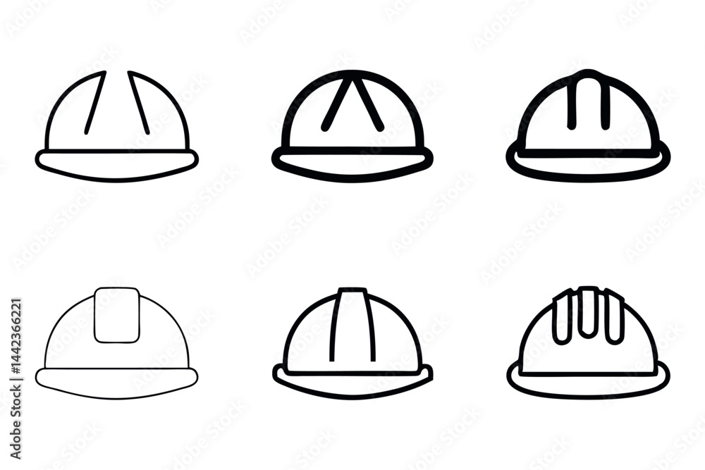 outlined hard hat illustrations, perfect for construction, industrial, and occupational safety concepts labour day or labor day line art icon set outlined hard hat illustrations, perfect for construction, industrial, and occupational safety concepts labour day or labor day line art icon set