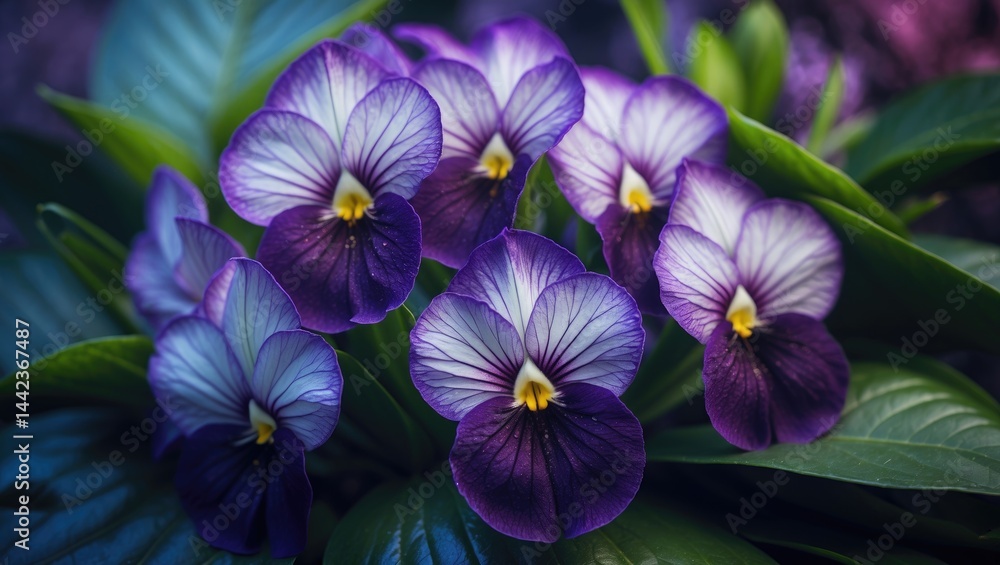 Detailed view of vibrant African-Violet blooms Detailed view of vibrant African-Violet blooms