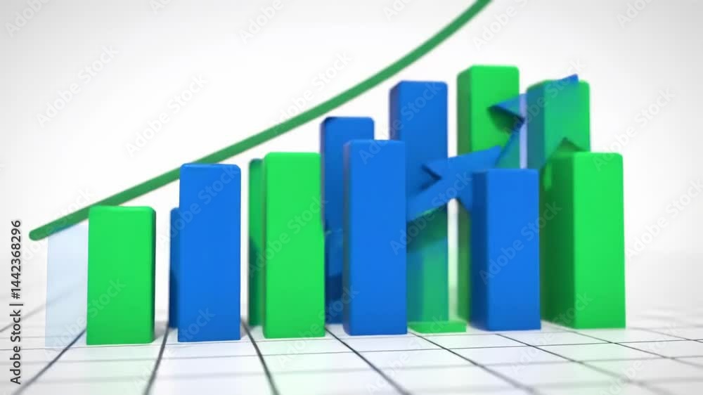 Growing Blue Green Bar Chart Animation Arrows Indicate Upward Success Trend Growing Blue Green Bar Chart Animation Arrows Indicate Upward Success Trend