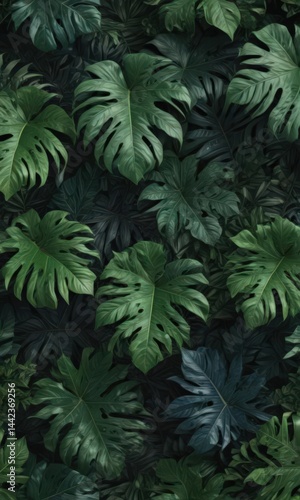 Intricate dark green, emerald, and sapphire tropical leaf pattern  Lush, textured foliage , tropical leaves,  plant pattern