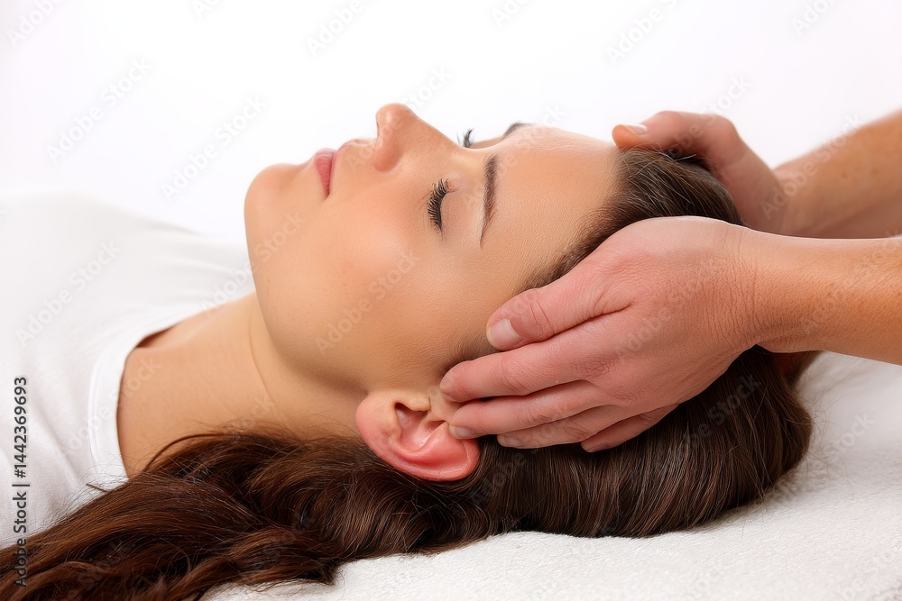 Obraz premium A stunning young lady receives a gentle massage on her forehead