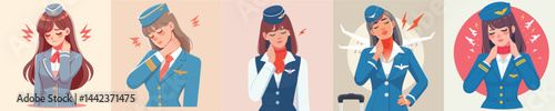 flight attendant character vector with neck pain