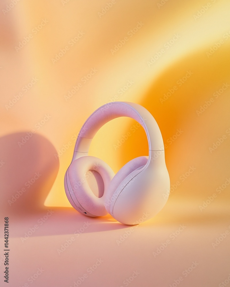 White over-ear headphones on pastel background.