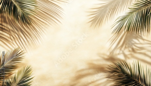 Obraz na płótnie Palm leaves and shadows on beige background. w salonie
