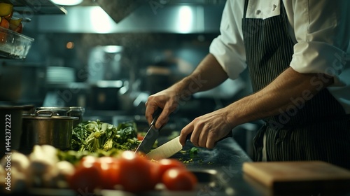 Obraz na płótnie Chef expertly chopping vegetables in a professional kitchen. w salonie