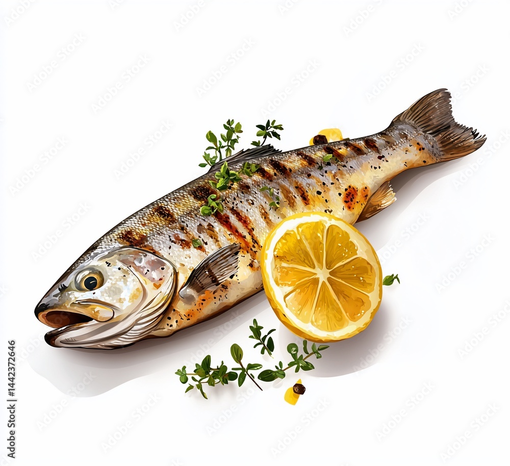 Grilled trout with lemon and thyme. (1)