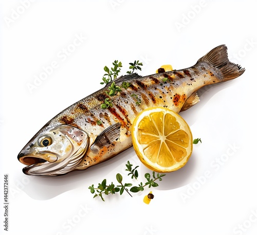 Obraz na płótnie Grilled trout with lemon and thyme. (1) w salonie