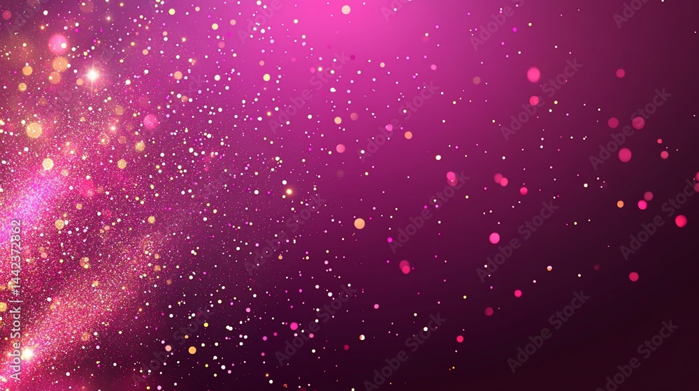 Abstract pink and gold glitter bokeh background.