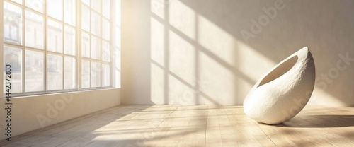 Obraz na płótnie Sunlit room interior with minimalist white sculptural object. w salonie