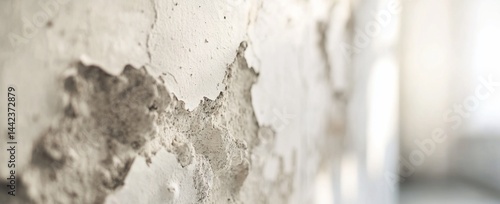 Obraz na płótnie Close-up of a damaged, peeling, white wall texture. w salonie