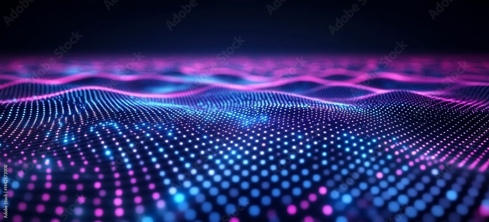 Abstract purple and blue glowing wave pattern.