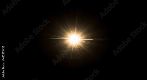 Wallpaper Mural Bright lens flare with radiant light beam isolated on black background. Abstract golden light effect for photoshop overlay design. Torontodigital.ca
